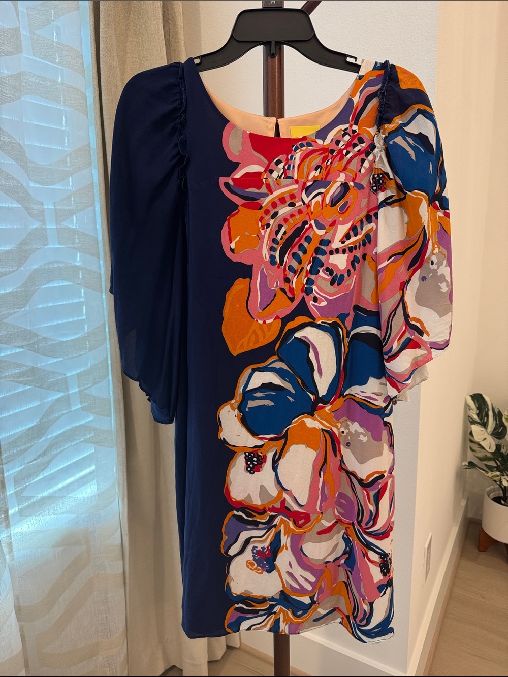 Maeve Navy Midi Dress with Bold Multicolor Floral Print
